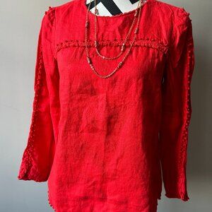 J Crew Women's Embroidered Knot Linen Long Sleeve